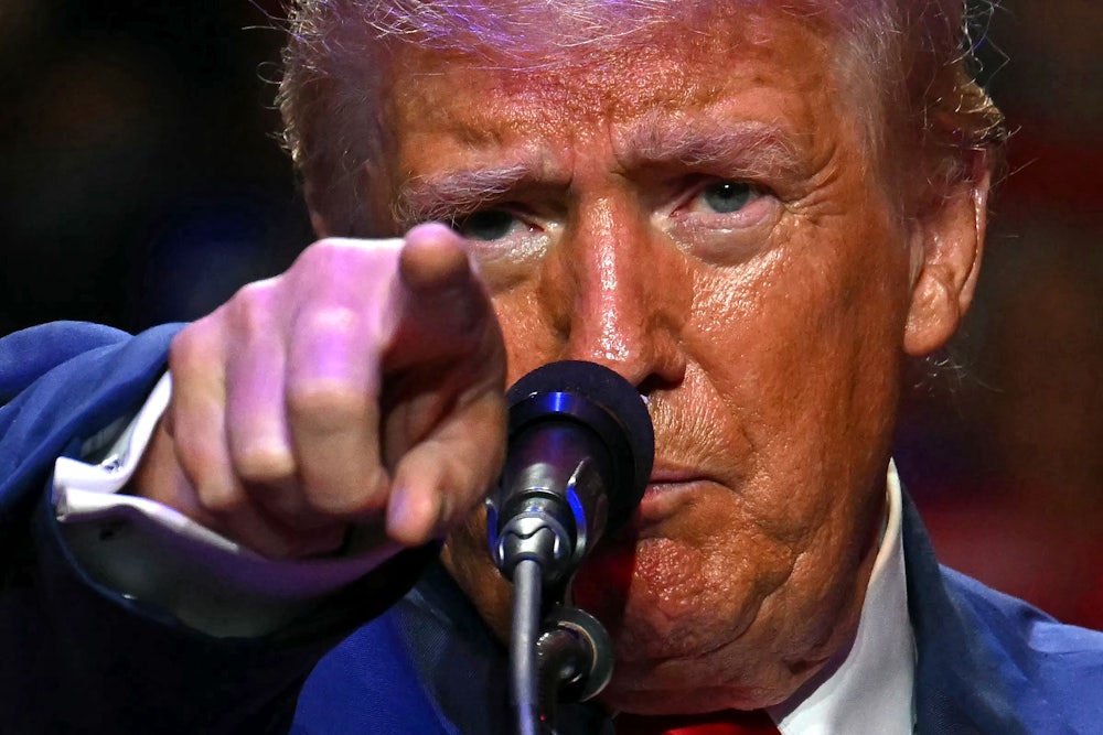 Donald Trump points a finger