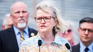 Cleta Mitchell, chairman of the Election Integrity Network, speaks during a news conference at the House steps of the U.S. Capitol.