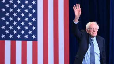 Bernie Sanders arrives to speak at an event in Concord, New Hampshire.