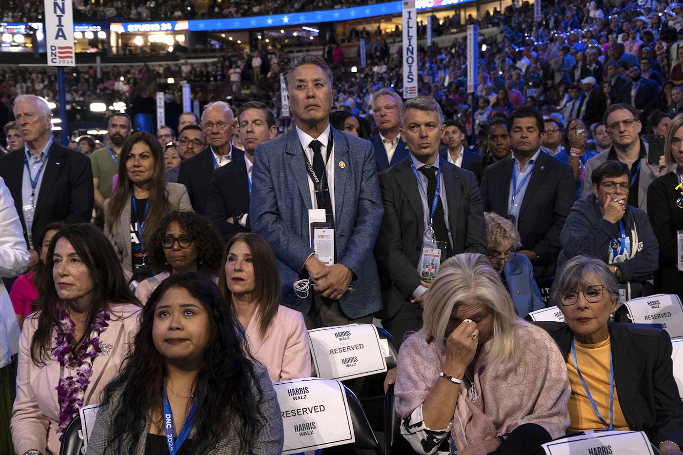 Delegates listen and cry as Jon Polin and Rachel Goldberg, parents of Hamas hostage Hersh Goldberg-Polin, speak on day three 