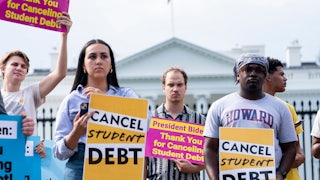 Activists gather in front of the White House to rally in support of cancelling student debt.