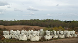 The busts of 43 presidents sit abandoned in a field in Virginia.