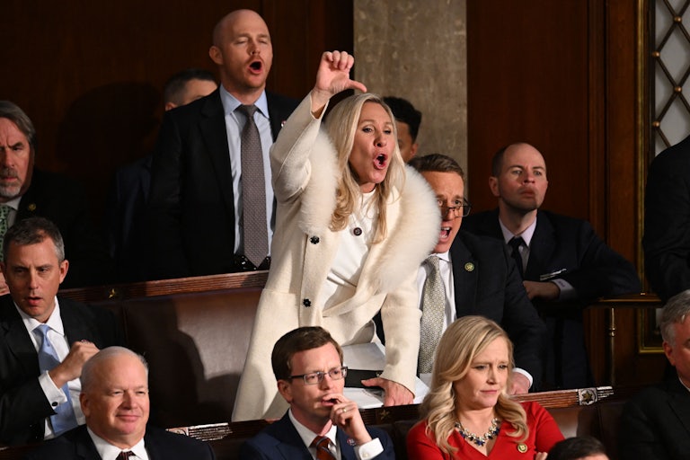Marjorie Taylor Greene booing Joe Biden at the State of the Union