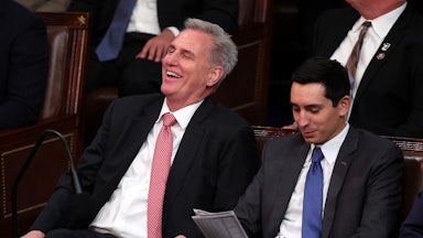 House Speaker Kevin McCarthy laughs