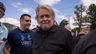 Steve Bannon greets supporters