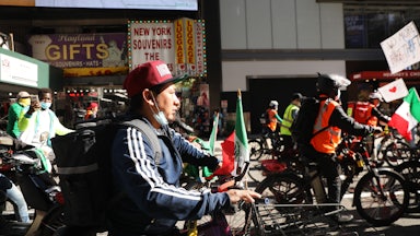 Hundreds of delivery workers protest in New York City