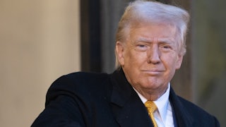 Donald Trump attends a meeting at The Elysee Presidential Palace, in Paris, France.