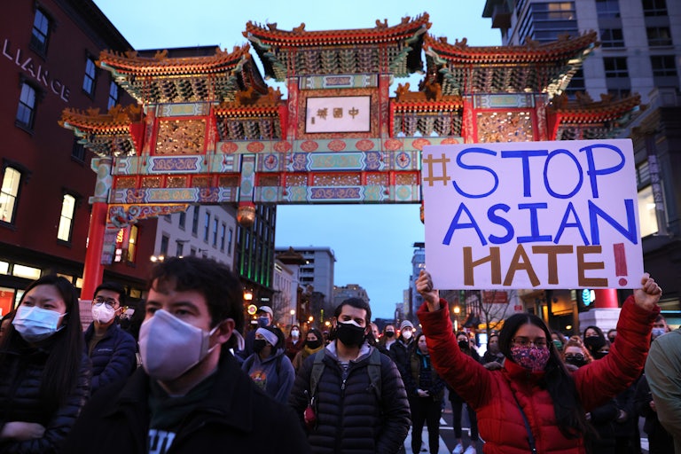 Activists protest in Washington, DC in response to the Atlanta spa shooting