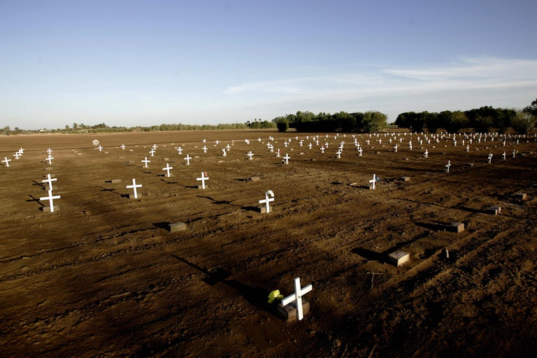 A makeshift cemetery bearing the bodies of unidentified people who have died crossing the border in the city of Holtville, a few miles east of San Diego, CA