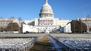 Chairs are set up on the National Mall ahead of Donald Trump’s inauguration