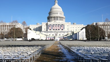 Chairs are set up on the National Mall ahead of Donald Trump’s inauguration