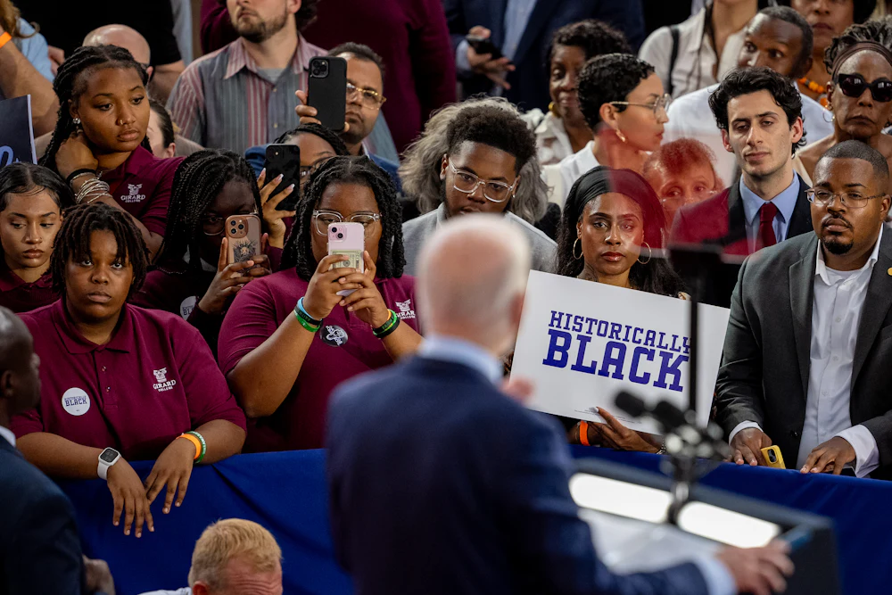 President Joe Biden speaks to a group of predominately Black voters.