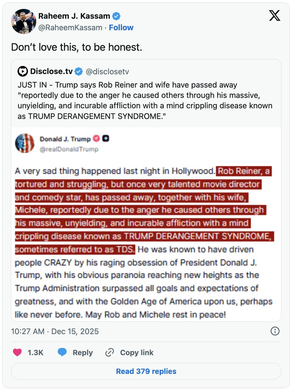 X screenshot Raheem J. Kassam @RaheemKassam Don’t love this, to be honest.