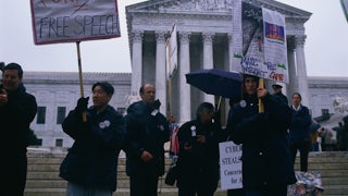 Protesters demonstrate against pornography on the internet in front of the Supreme Court.