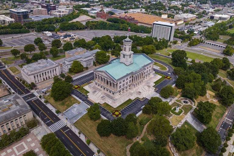 Drone view of Tennessee state Capitol