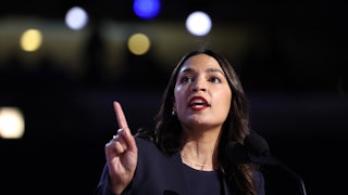 Representative Alexandria Ocasio-Cortez speaks and points a finger