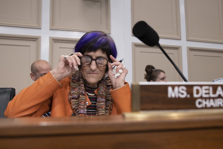 Connecticut Representative Rosa DeLauro adjusts her glasses during a committee hearing.