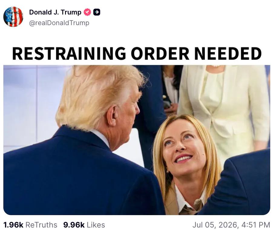 Trump Truth Social screenshot Meloni