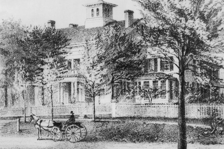 The Dickinson House at Amherst, Massachusetts. Undated illustration.