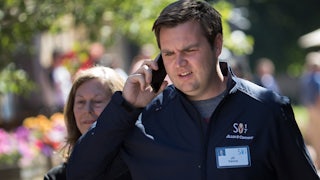 JD Vance talks on his mobile phone during the second day of the annual Allen & Company Sun Valley Conference.