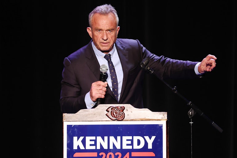 Robert F. Kennedy Jr. speaks at a podium
