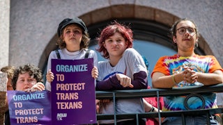 Demonstrators protest anti-trans bills during a 'Fight For Our Lives' rally at the Texas State Capitol.
