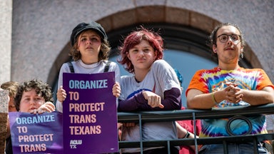 Demonstrators protest anti-trans bills during a 'Fight For Our Lives' rally at the Texas State Capitol.