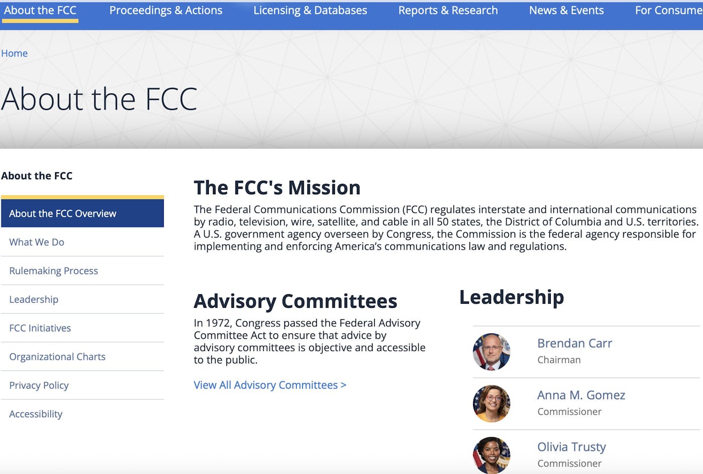 Screenshot of FCC website without the word "independent"