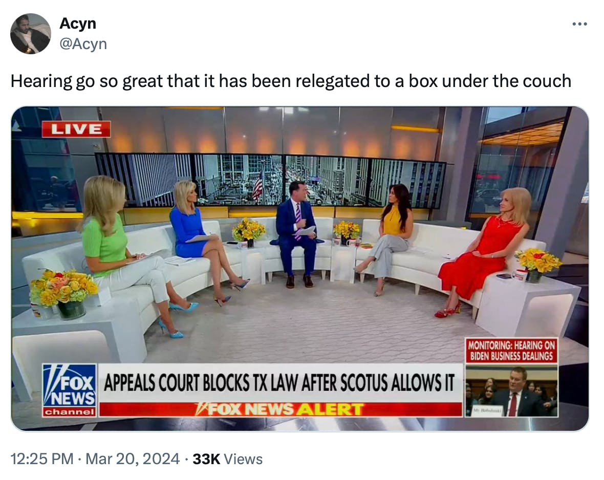 Four women and one man sit on a semicircular couch on Fox News