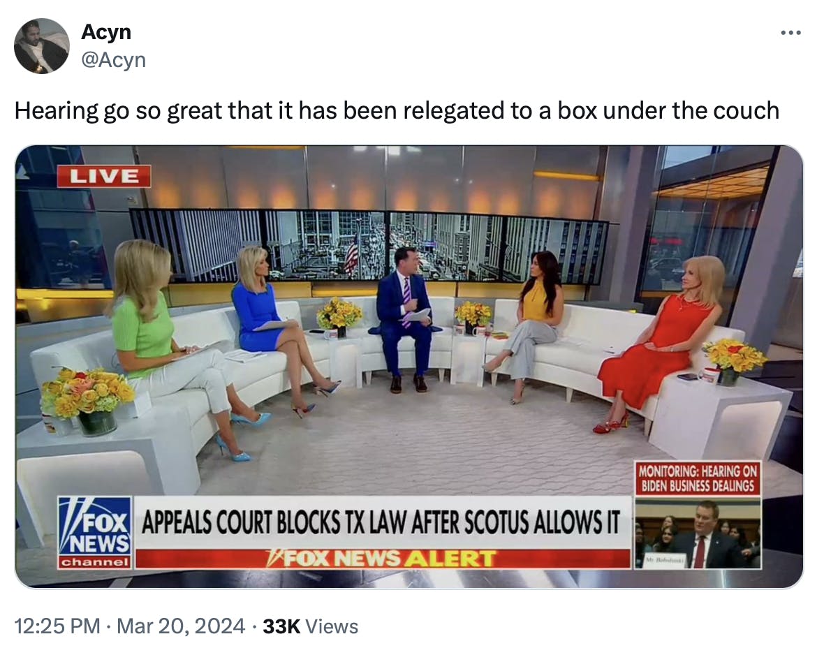 Four women and one man sit on a semicircular couch on Fox News