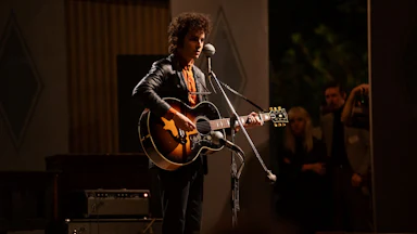 Timothée Chalamet as Bob Dylan in "A Complete Unknown"