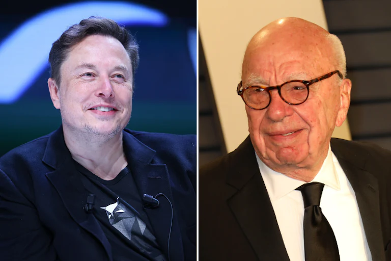 Elon Musk and Rupert Murdoch splitscreen