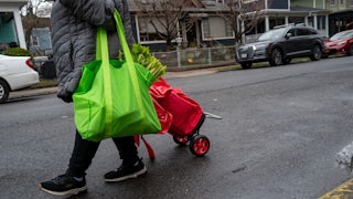 Free food is distributed to residents in need at a weekly food bank at Our Lady of Refuge Church in Brooklyn on February 28, 2024 in New York City.
