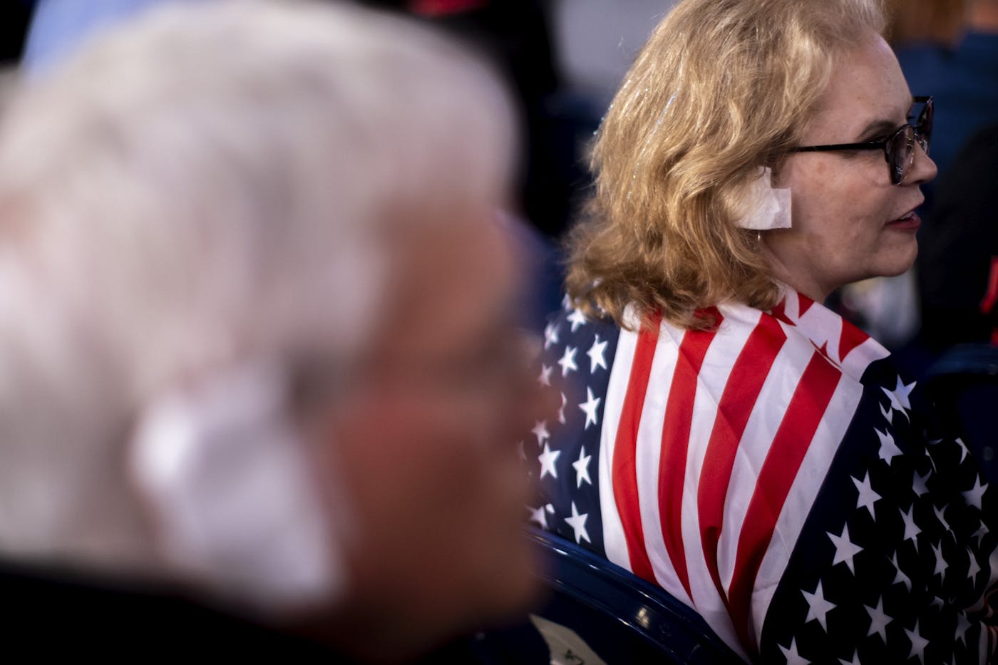 a photograph of ear bandages worn by attendees at the Republican National Convention to express sympathy with Donald Trump