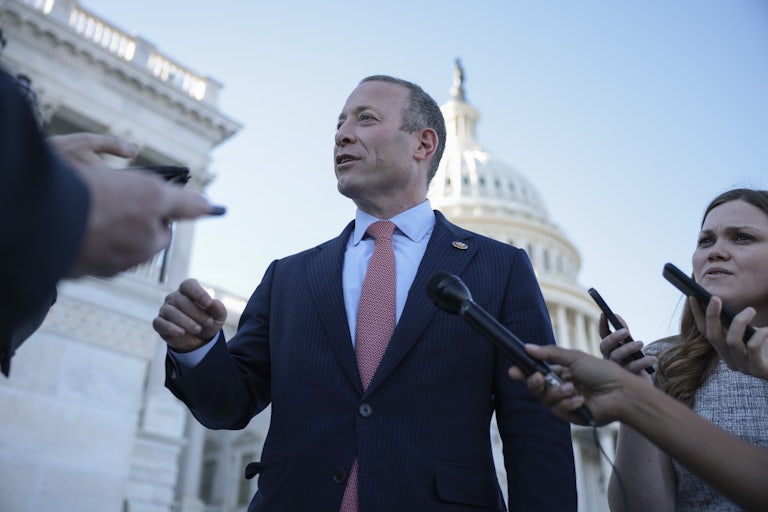 Rep. Josh Gottheimer speaks to reporters outside the U.S. Capitol Building.