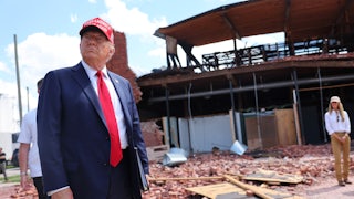 Donald Trump visits Chez What Furniture Store in Valdosta, Georgia, damaged by Hurricane Helene.