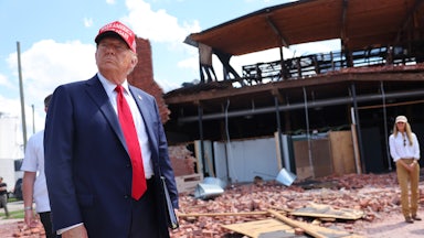 Donald Trump visits Chez What Furniture Store in Valdosta, Georgia, damaged by Hurricane Helene.