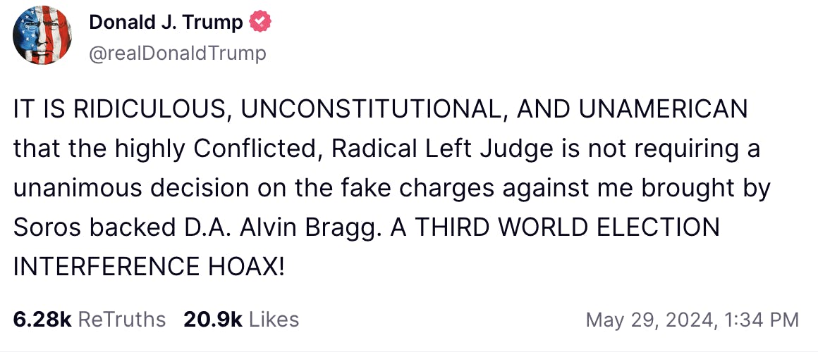 Truth Social Screenshot - Donald Trump