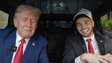 Trump and Adin Ross in a Tesla Cybertruck