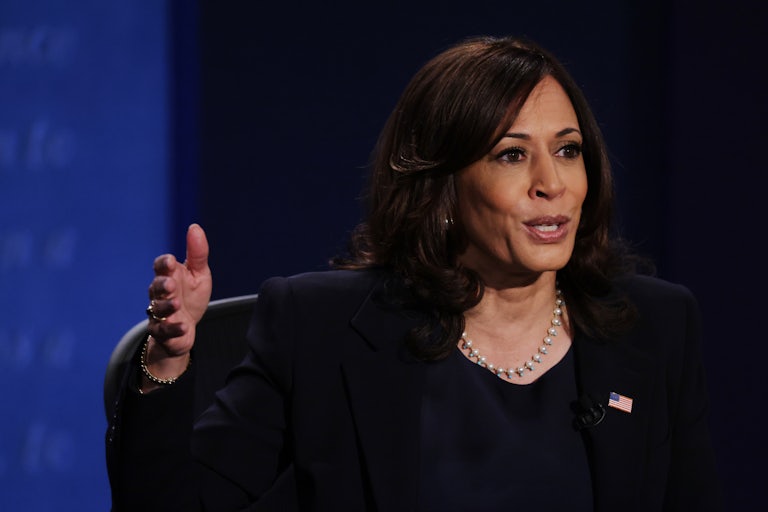 Senator Kamala Harris speaks at the vice-presidential debate.
