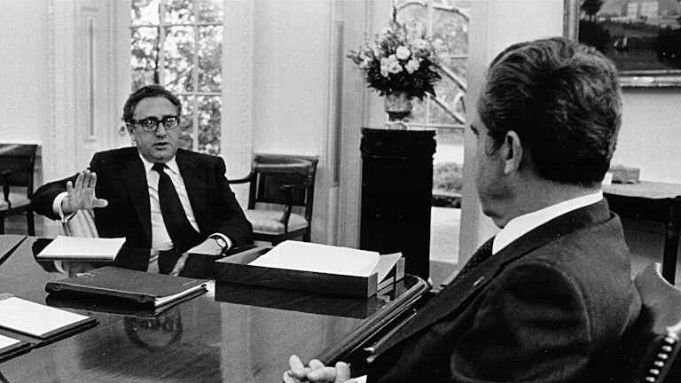 Henry Kissinger meets with Richard Nixon in 1974 at the White House.