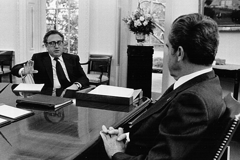 Henry Kissinger meets with Richard Nixon in 1974 at the White House.