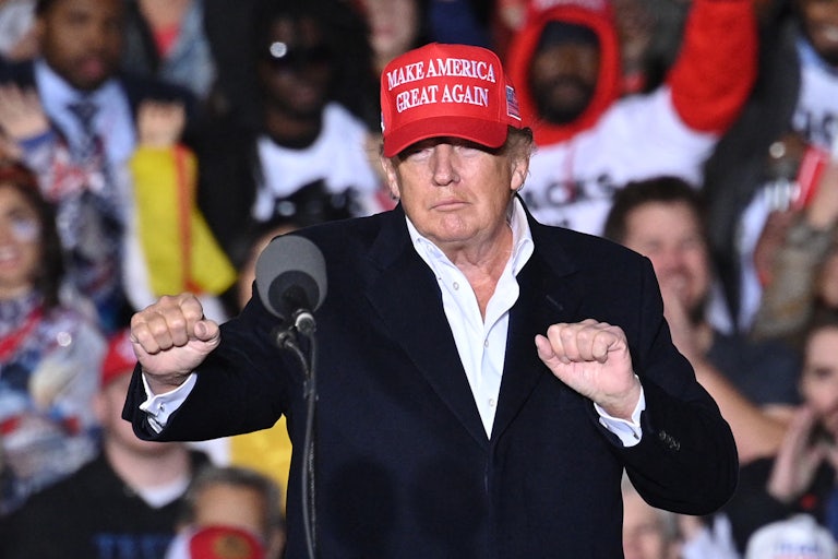 Former president Donald Trump speaks at a rally.