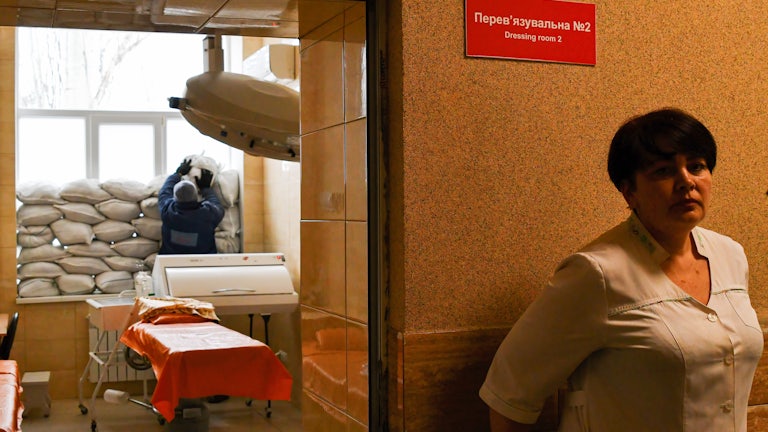 A nurse at a hospital in Kramatorsk, Ukraine
