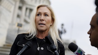 Marjorie Taylor Greene speaks to reporters