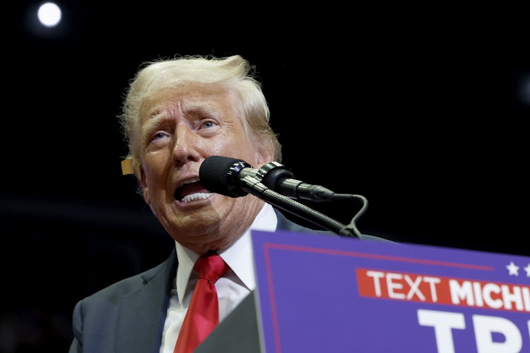 Donald Trump speaks during a campaign rally