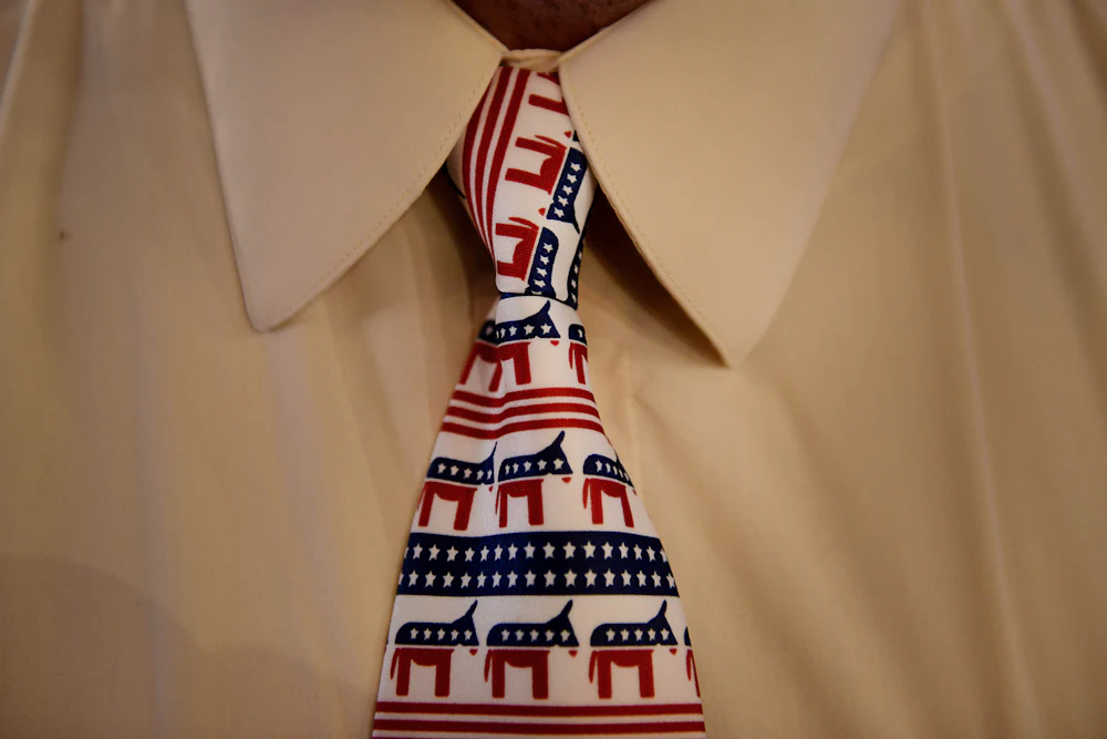 A tie branded with a donkey, the symbol of the Democratic party