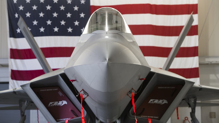 A U.S. Air Force Lockheed Martin F-22 Raptor stealth fighter jet