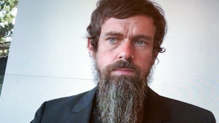 Twitter CEO Jack Dorsey, looking concerned, on a videoconference call