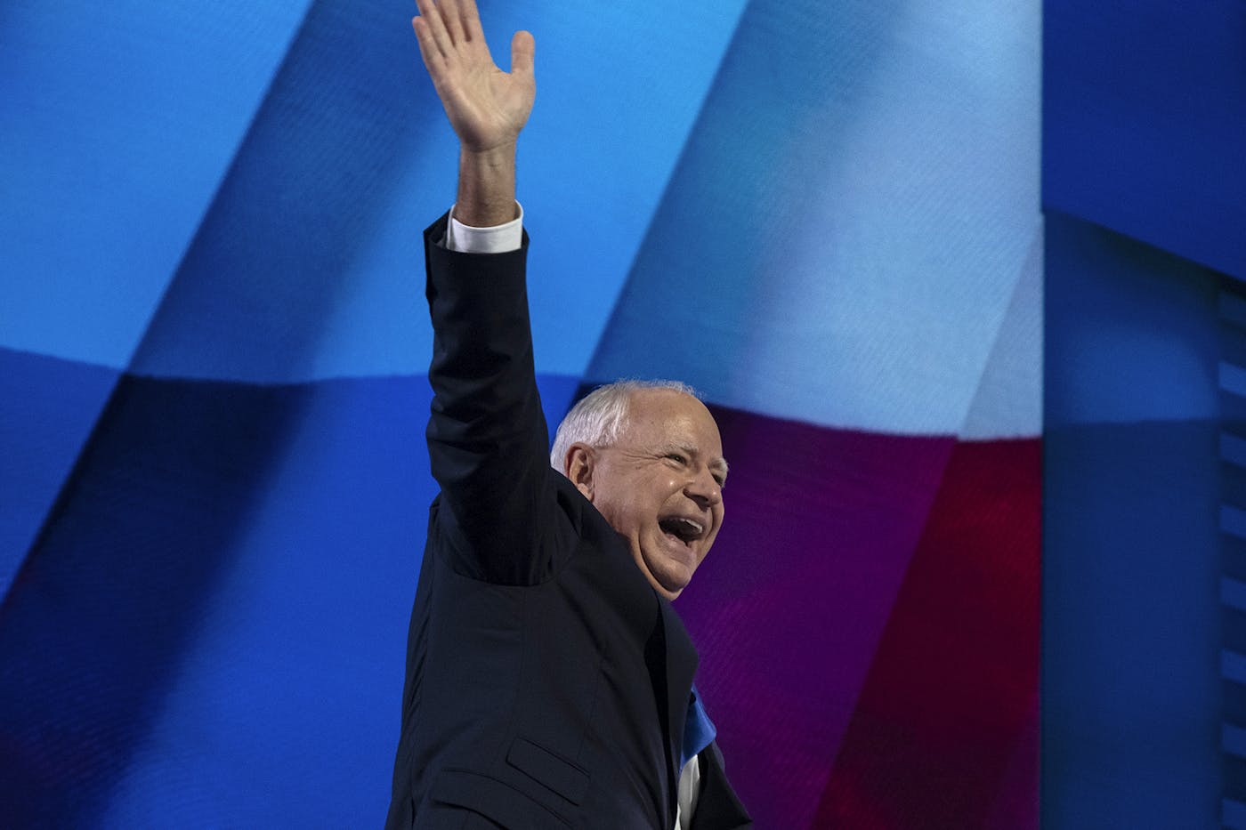 Vice Presidential candidate and Minnesota Governor Tim Walz before speaking on stage